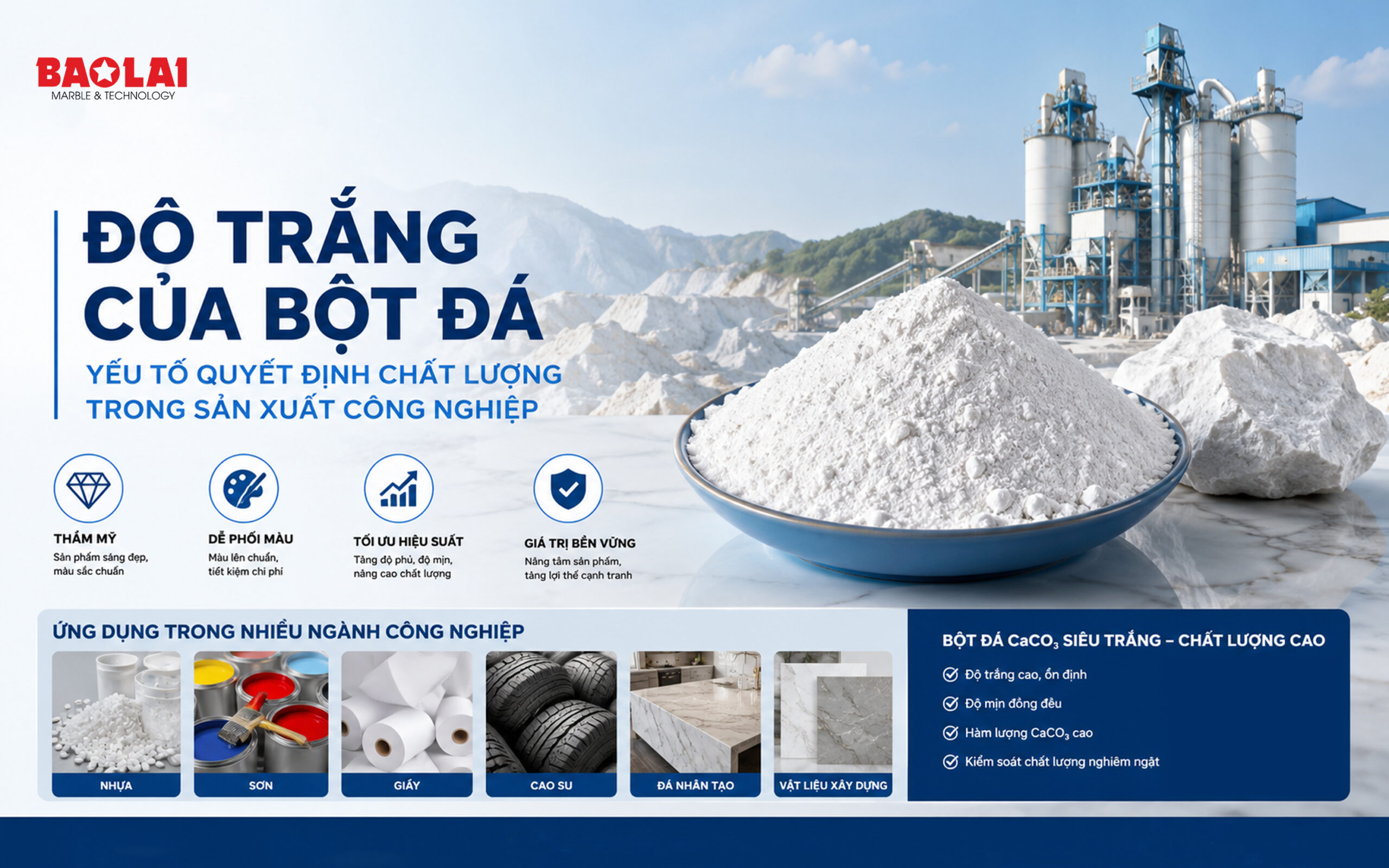 Độ Trắng Của Bột Đá Trong Sản Xuất Công Nghiệp?